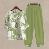 Elegant O Neck Top Pullover & Straight Pants Suit for Women